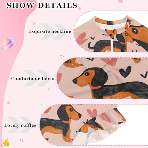 Girls One Piece Swimsuits Long Sleeve Swimsuit Zipper Bathing Suits Dachshund Dogs Hearts3
