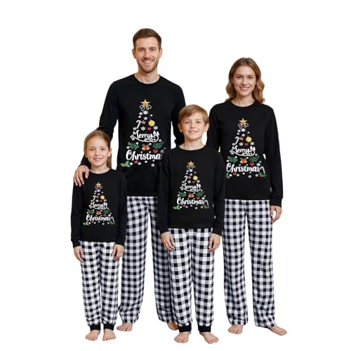 WERNZATT Family Matching Christmas Pyjamas Set Long Sleeve Pjs Matching Sets Xmas Plaid Loungewear Nightwear Sleepwear Holiday Jammies (Dog, M, Black White E)