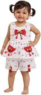 Baby Girls White Bow Design Printed Top & Bottom Clothing Set| Comfortable, Breathable, Lightweight, Skin Friendly|SL_1 Price In India