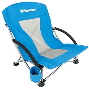 KingCamp Beach Chair, Camping Chair, Low and Foldable with Cup Holder and Mesh Backrest