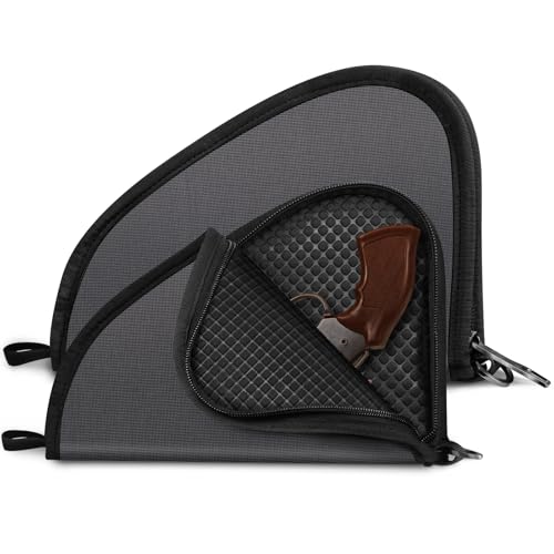 FINPAC Pistol Rug Case, Tactical Firearm Cover Soft Gun Grey Storage Pouch with D-Ring & Padded Lining for Compact and Full-Size Handguns (Small)