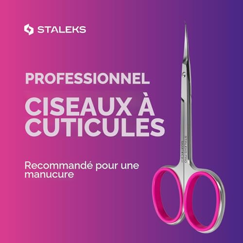 Staleks Pro - Ciseaux professionnels pour la peau des cuticules, lames avec crochet et poignées en silicone rose, affûtage manuel, Smart SS-41/3 – vue 4
