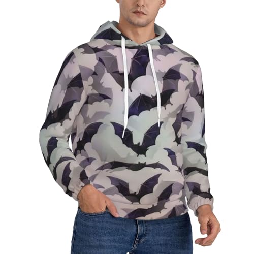 Sweat à capuche homme Halloween gris molletonné imprimé chauve-souris