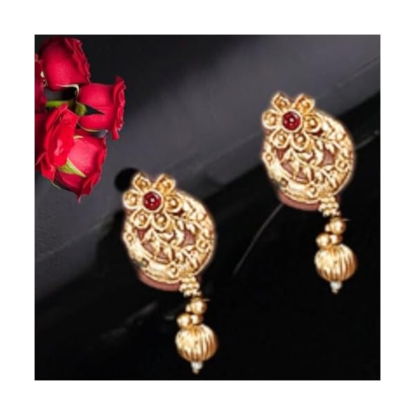 Mansiyaorange Matte Golden Multicolored Floral Design Kempu Stones Necklace Choker Jewellery Sets For Women - Image 8