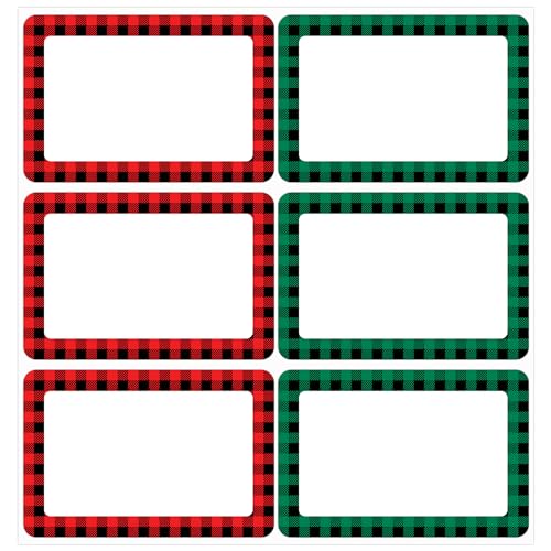 Lucleag 300 PCS Christmas Buffalo Plaid Name Tags Stickers, Red and Green Plaid Present Label Gift Tags for Packaging, School Name Tags for Classroom Organizing Supplies