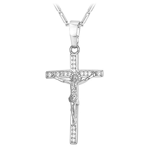 U7 Polished Crucifix Pendant INRI Engraved 18K Gold Plated/Platinum/Black Gun Plated Cross Necklace