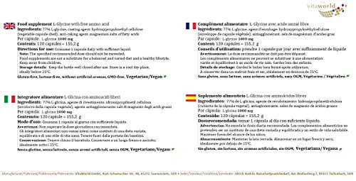 Vita World L-Glicina 1000mg 120 Capsule Vegano Made in Germany Glicina - Image 3