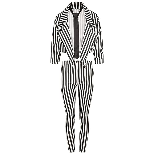 Loxdonz Women's Black White Striped Kit Include Stripe Crop Blazer