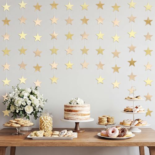 Image of Patelai 78 Feet Glitter Star Garland Banner 2026 Party Decoration Double Side Star Hanging String Streamer Paper Twinkle for Graduation Wedding Birthday (Gold,Champagne Gold)