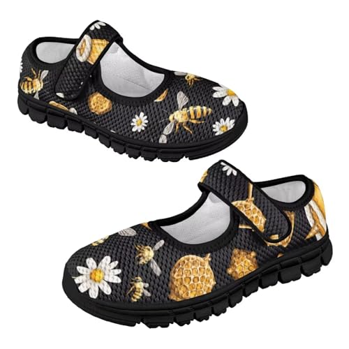Forchrinse Ladybug Floral Print Mary Jane Shoes for Girls Walking Shoes Breathable Flat Sneakers for Toddler/Kids,Size 11-22
