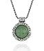 Antique Style Green Aventurine Pendant Round Floral Design 925 Sterling Silver Gemstone Necklace, 20"