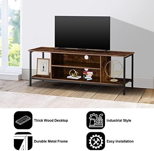 OFCASA TV Cabinet for 55 Inch TV Industrial Style TV Stand Cabinet with Open Shelves Metal Frame TV Console Table for Living Room 140 x 40 x 50cm