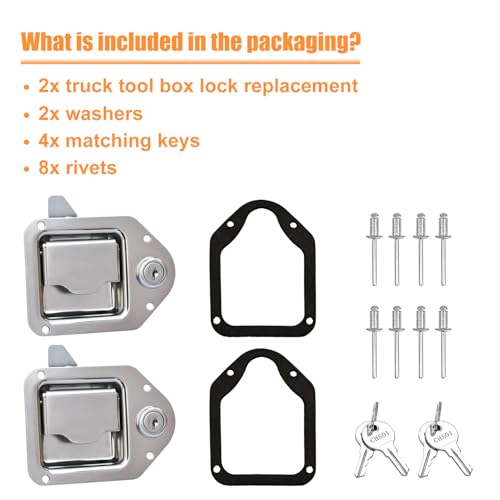 Image of Truck Tool Box Latch Replacement 2 Pack,304 Stainless Steel Paddle Handle Lock Kit with Keys,Truck Bed Toolbox Accessories,Dual Handle Latch System with Connecting Rod Kit (2packs)