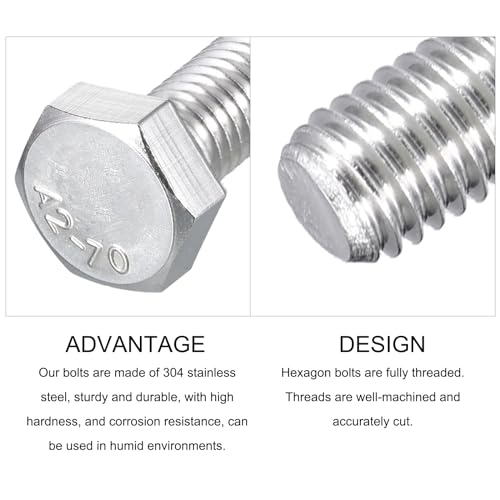 Image of METALLIXITY Hex Bolts (M8-1.25x100mm) 5Pcs, 304 Stainless Steel Coarse Fully Threaded Hex Head Screw Bolt Machine Screws - for Furniture Repair, Silver