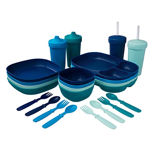 Mightymoe Kid’s Dinnerware Set - 28 Pieces, 4 Place Settings - Ocean Color Set - Tough Tableware For Toddlers - Made In The Usa - Dishwasher And Microwave Safe - Bpa Free And Shatter Resistant #TOP25