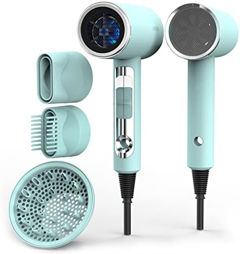FUNTIN Hair Dryer Blow Dryer with Diffuser Brush Comb 1800W Full Accessories for Women Professional Tifunny Blue