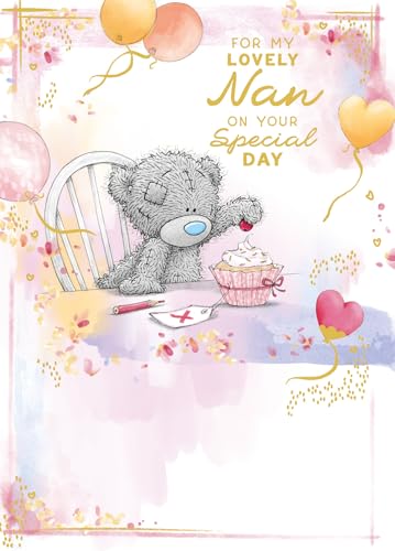 Me to You Tatty Teddy For My Lovely Nan Bear With Cupcake Luxury Gold Foil Birthday Card 6 X 9 Inches - Official Collection
