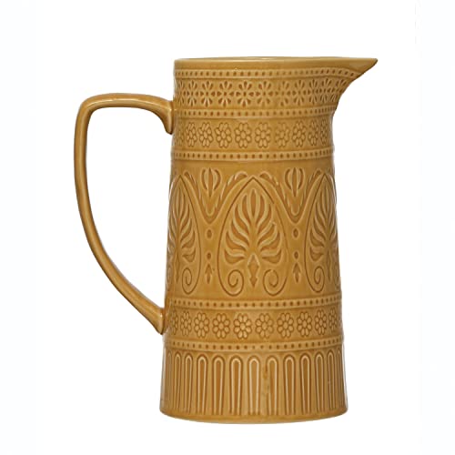 Bloomingville 62 oz. Debossed Stoneware, Crackle Glaze Pitcher, 8'' Lx5'' Wx9'' H, Yellow, AH2349