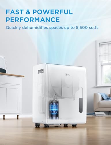 Image of Midea 5,500 Sq. Ft Dehumidifier for Basement, 60 Pint dehumidifier with pump, APP & Alexa Smart Control, 2.64 Gallon Water Tank, Intelligent Humidity Control, Ideal for Home, Basement, Garage