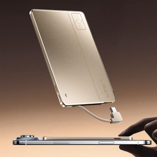 LISEN Cargador de teléfono con Tarjeta de Carga de 0.2 Pulgadas, batería Externa Ultrafina de 5000 mAh, Tarjeta de crédito para iPhone 17-15 y Samsung, no inalámbrico, Capacidad Nominal de 2700 mAh