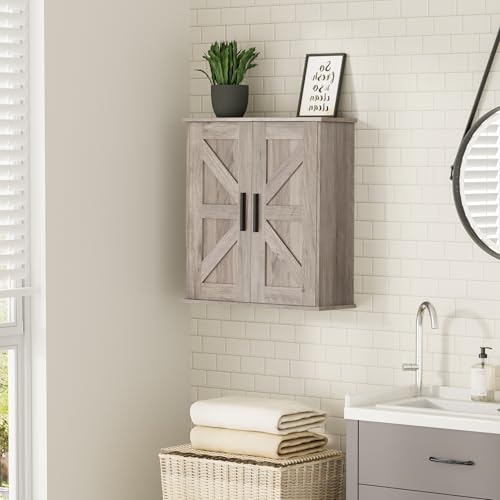 Homleke Bathroom Wall Cabinet, Over Toilet Storage Cabinet with Barn Doors and Adjustable Shelves, 3-Tier Medicine Cabinet Wall Mounted, for Bathroom, Kitchen, Entryway, Laundry Room, Greige, (7.9" D) by Homleke - Image 8