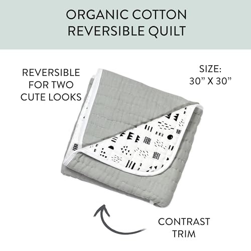 Image of HonestBaby Hand-Quilted Baby Blanket Reversible 100% Organic Cotton for Infant Boys, Girls, Pattern Play, One Size