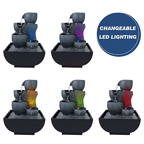 SHJADE Indoor 4-Tier Tabletop Fountain, Relaxation Desktop Waterfall with RGB LED Light for Home Office Bedroom Decoration - Thumbnail 2