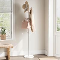 ELYKEN Coat Rack with Natural Marble Base, Metal Freestanding Coat Rack with 8 Hooks, 3 Adjustable Size Sturdy Coat Tree for Bags, Coats, and Hats for Entryway, Hallway, Bedroom, Office