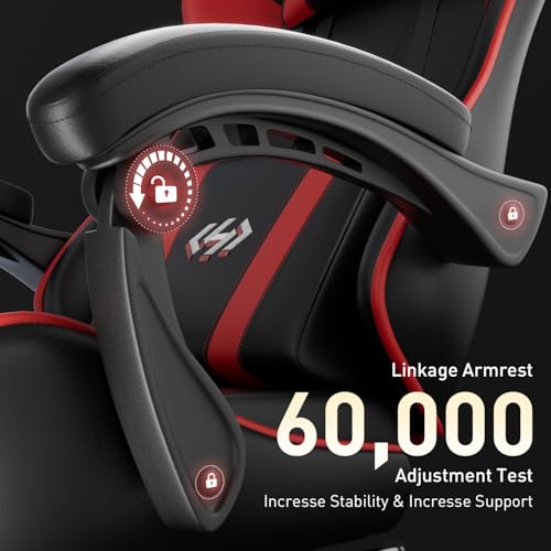 Image of HLDIRECT Gaming Chair, Ergonomic Computer Office Chair with Lumbar Support Footrest Headrest, Adjustable Height & Backrest Angle Video Gamer Chair, PU Leather, 360 Swivel, Adult (Black&Red)