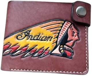 Indian Biker wallet, Indian leather wallet, Indian Scout 1926, Burt Munro moto, Indian Skull Wallet, Native American Skull, 3D Genuine Leather Wallet, Hand Carved, Leather Carving Wallet