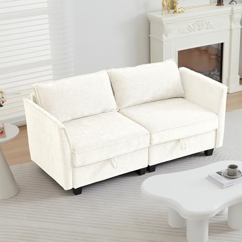 Image of ORRD Small Modular Sectional Sofa, Loveseat Couch with Storage, 2 Seater Sofa Modular for Living Room, Office (Beige)