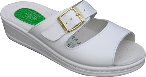 Sanital Light 1363 – Chaussons femme en cuir blanc, semelle antichoc, confort léger, respirant, tige ventilée, artisanat italien, sandales ouvertes, 38 EU