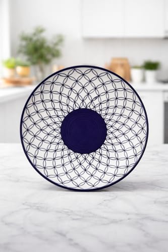 Image of Ceramic Plate Set,10 inches - Set of 6 Large Size Dinner Plate for Snacks, Appetizers etc. Handmade Stoneware Dinner Plate (Blue) (Blue Jaal)
