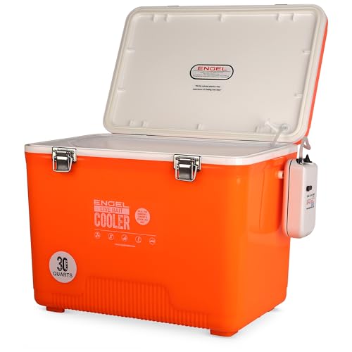 Image of Engel Live Bait Cooler Box with 2nd Gen 2-Speed Aerator Pump - Portable Fishing Station & Minnow Bucket for Shrimp & Other Live Fish with Aerator - ENGLBC-N