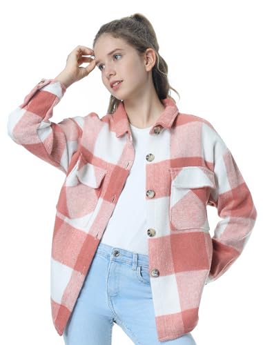 Image of Mebius Girls Shacket Jacket Long Sleeve Plaid /Corduroy Color Block Button Down Casual Collared Shirt with Pocket