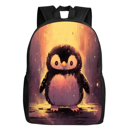 Penguin School Backpack Cute Fuzzy Baby Penguin Bookbag for Teens Kids Boys Girls, Large 17 inch Elementary Junior High University School Bag, Water Resistant Casual Travel Daypack