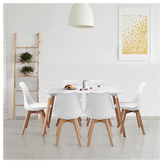 Homcasa White Dining Table and Chairs Set 6,120cm Rectangular Kitchen Table Modern PU Padded Seat Dining Chairs with Wood Legs, Contemporary Compact Dining Room Set (White)