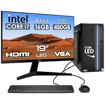 Computador Completo Intel Core i7 16GB SSD 480GB Monitor 19" 4 Núcleos Super Turbo Pc Hdmi Teclado e Mouse Strong Tech