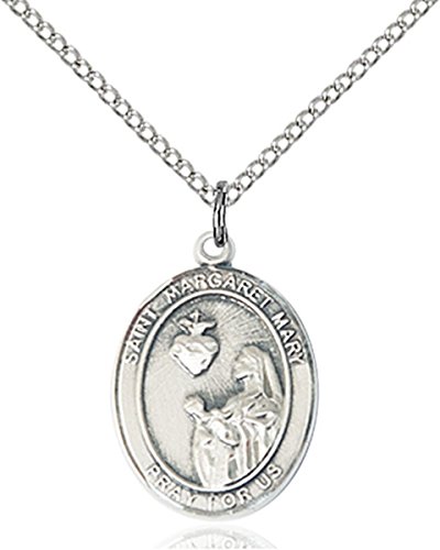 Sterling Silver Saint Margaret Mary Alacoque Medal Pendant, 3/4 Inch