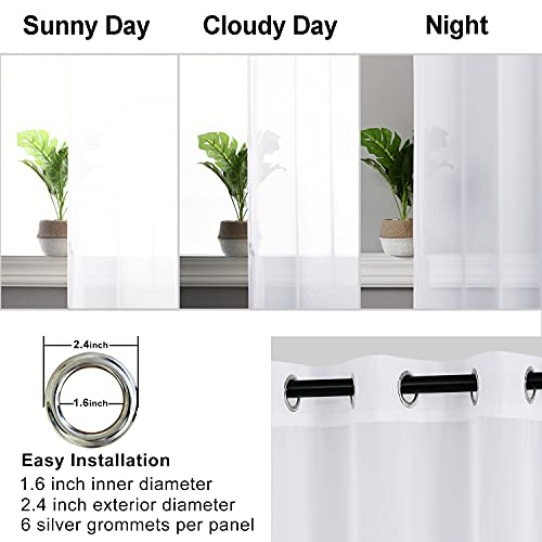 Hiasan White Sheer Curtains 96 Inches Long With Tiebacks, Lightweight And Light Filtering Voile Drapes Extra Long Grommet Window Curtains For Bedroom, Living Room, Patio Door, W42 X L96, 2 Panels #TOP1