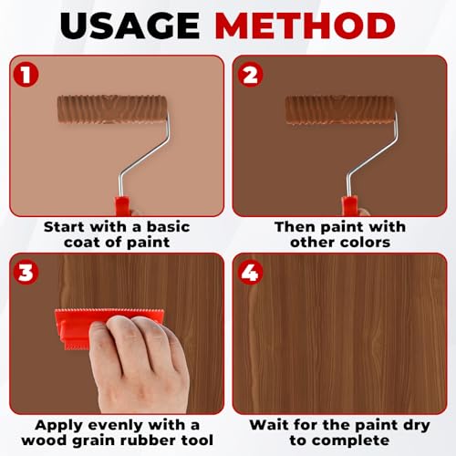 KTZCTPCA Wood Graining Painting Tool Set, Wood Grain Roller Tool Wood Grain Tool Rubber Wood Pattern Graining Knurling Tool, DIY Wall Decoration Painting Tool Kit for DIY Room Art Decoration (5) - Thumbnail 5