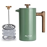 POLIVIAR Cafetiere 8 Cup, French Press Coffee Maker with Wood Handle, Double Walled Insulated Cafetiere &1 Extra Filter, Insulated 1L French Press for Coffee & Tea, Includes 1 Extra Filter
