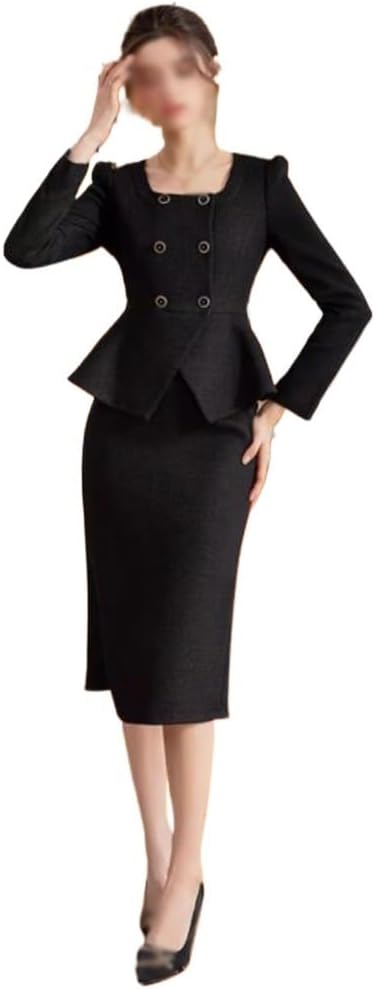 Square Collar Temperament Two Sets of Korean Tweed Suit Package Buttock Skirt