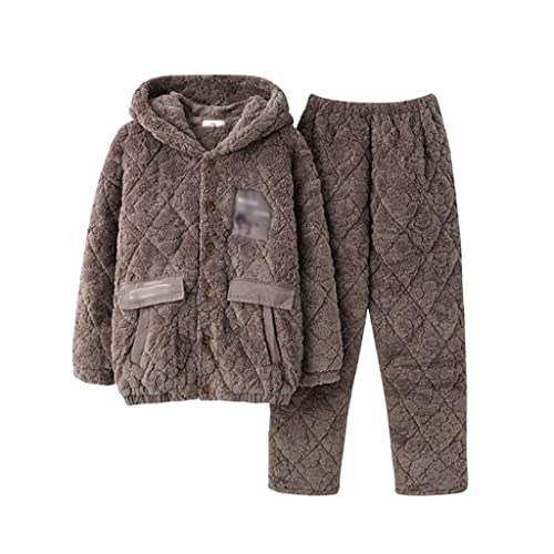 Men's Winter Home Clothes Hooded Three-layer Pajamas Coral Fleece Men's Winter Quilted Thickened