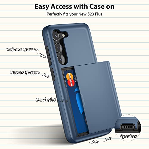 Jiunai Samsung S23 Case, Galaxy S23 Case Wallet Cover Credit Card Ids Cash Holder Shell Sliding Pocket Dual Layer Hard Pc Soft Rubber Bumper Phone Cases For Samsung Galaxy S23 5G 6.1'' 2023 Navy #TOP1