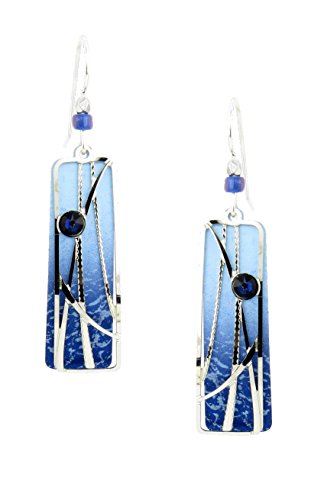 Adajio Blue Column with Silver-tone Reed Overlay Earrings 7771