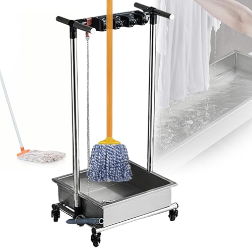 Chariot de nettoyage en acier inoxydable avec réservoir d'eau, organiseur mobile pour la maison, le garage et le jardin