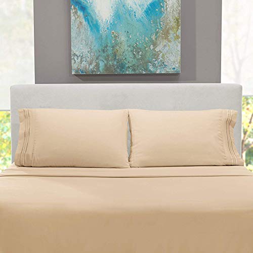 Image of Beige Bedsheet with 4 Pillow Covers 400TC 100% Egyptian Cotton Premium 5 Piece Bedsheets Super King Size