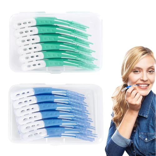 120 Stück Interdentalbürsten, Zahnreinigung Zwischenräume,Silikon Zahnzwischenraumbürsten,Zahnstocher-Reinigungswerkzeug,für Reinigung Schwer Zugänglicher Zahnzwischenräume(Blau, Grün)