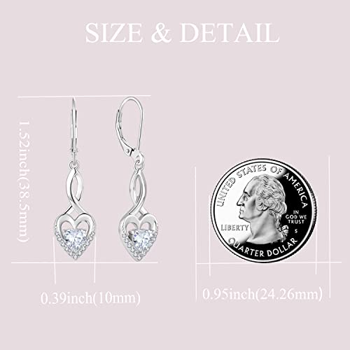 Yifsiy Dangle Drop Earrings 925 Sterling Silver Twisted Infinity Leverback Earrings Love Heart April Birthstones White Jewelry Gifts For Women #TOP4